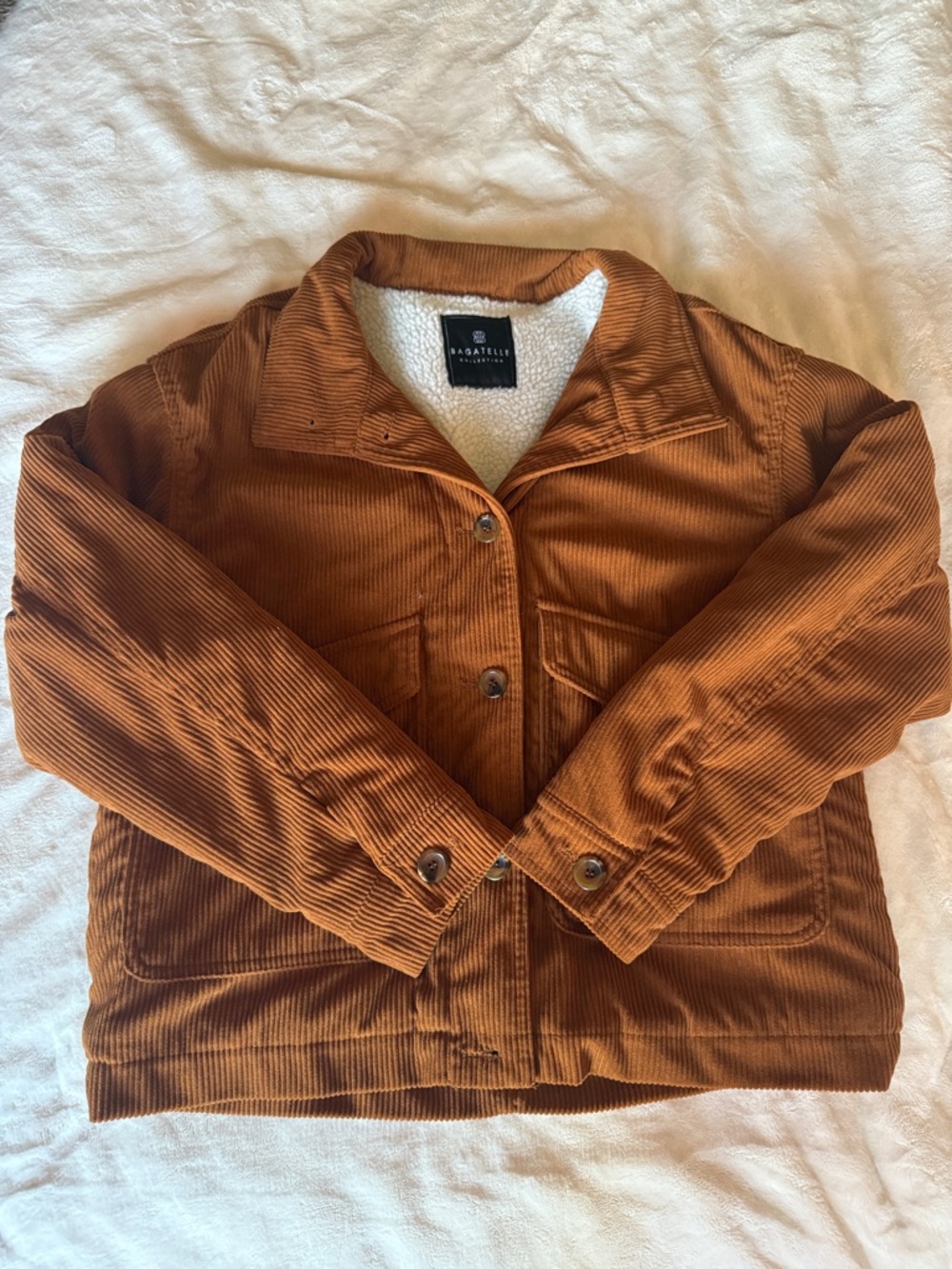Bagatelle Corduroy Sherpa-Lined Jacket in Burnt Orange